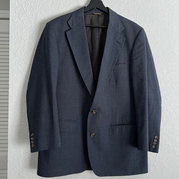 Vintage Navy Blue Blazer Hanover Clothiers Classic Large XL 2 Button Close - Picture 1 of 9